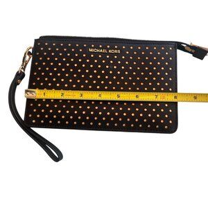 Michael Kors Large Wristlet, Black and Gold Polka dot